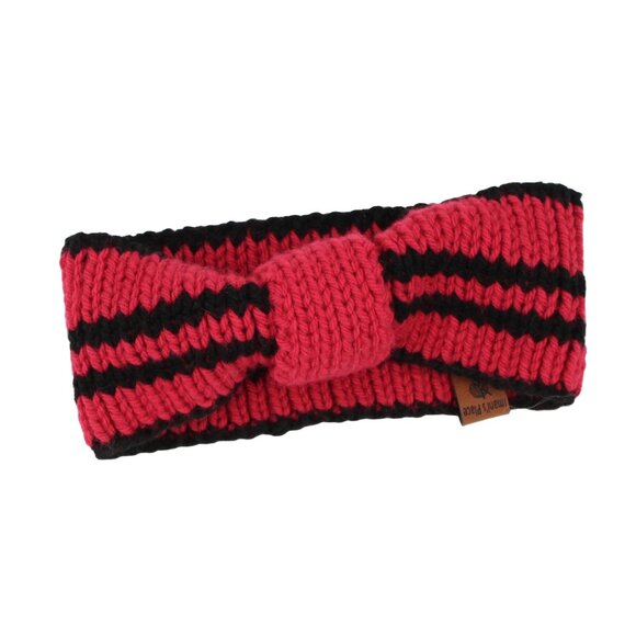 Handmade Hand Knit Striped Black Raspberry Pink Pie Sporty Acrylic Headband - Picture 3 of 4